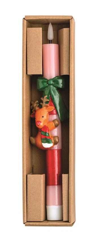Christmas Flameless Taper Candle with Character Hugger - 10 Inch