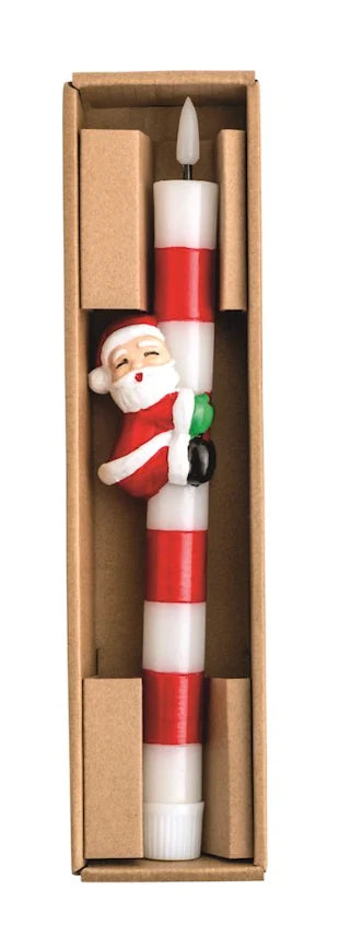 Christmas Flameless Taper Candle with Character Hugger - 10 Inch