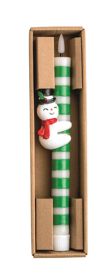Christmas Flameless Taper Candle with Character Hugger - 10 Inch