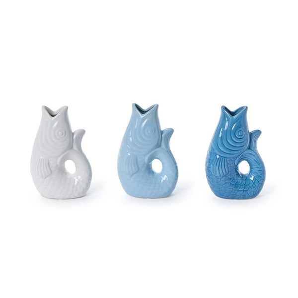 Light Blue Ceramic Fish Jug Vase - Small Coastal Decor