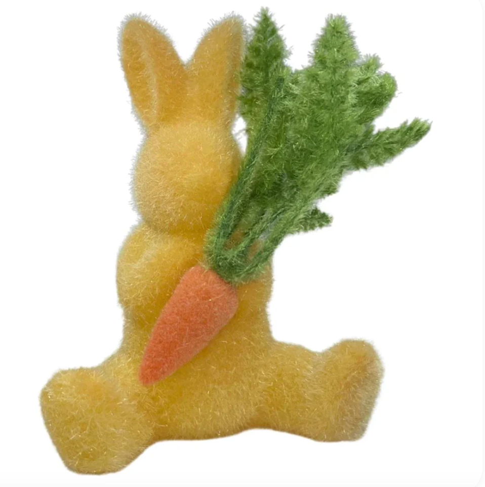 Seasonal - Easter - Flocked Bunny with Carrot - Yellow - 8”