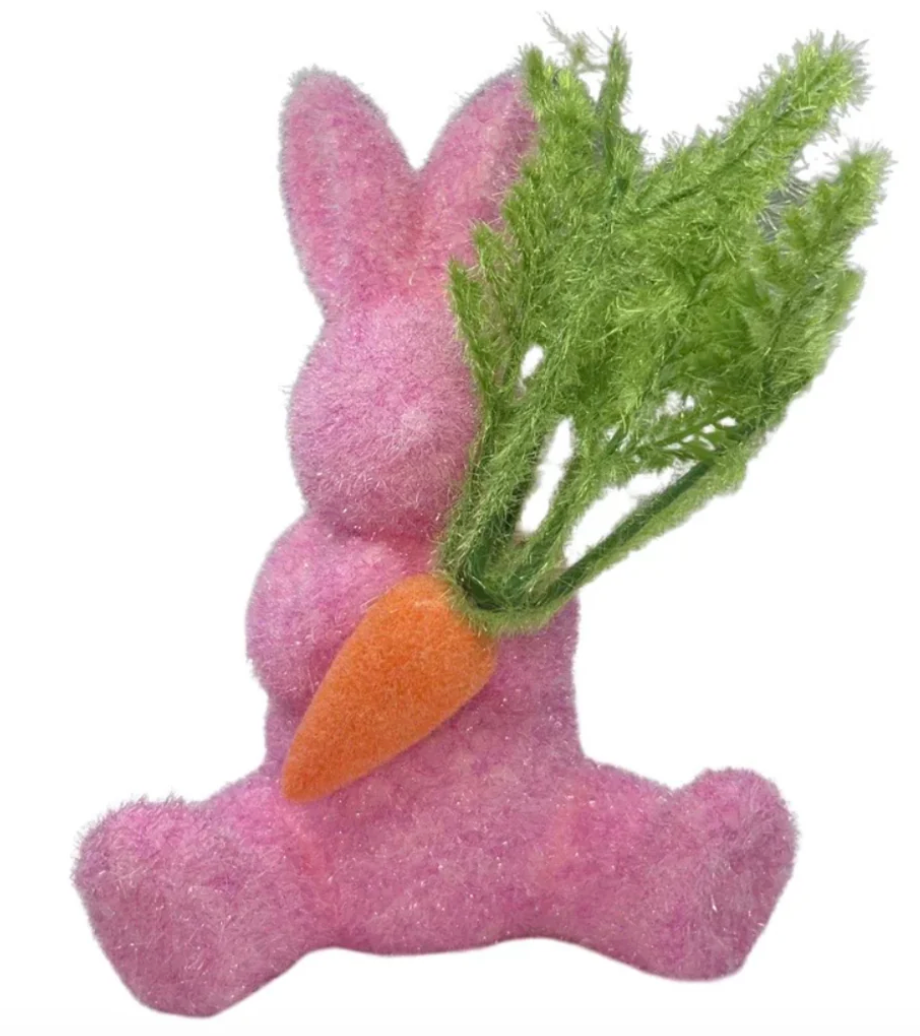 Seasonal - Easter - Flocked Bunny with Carrot - Pink - 8”