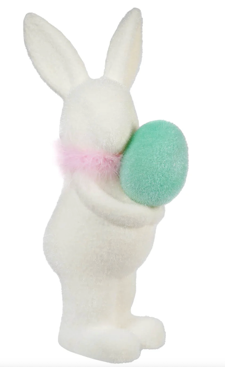 Seasonal - Easter - Bunny - Flocked White w/Egg - 10”