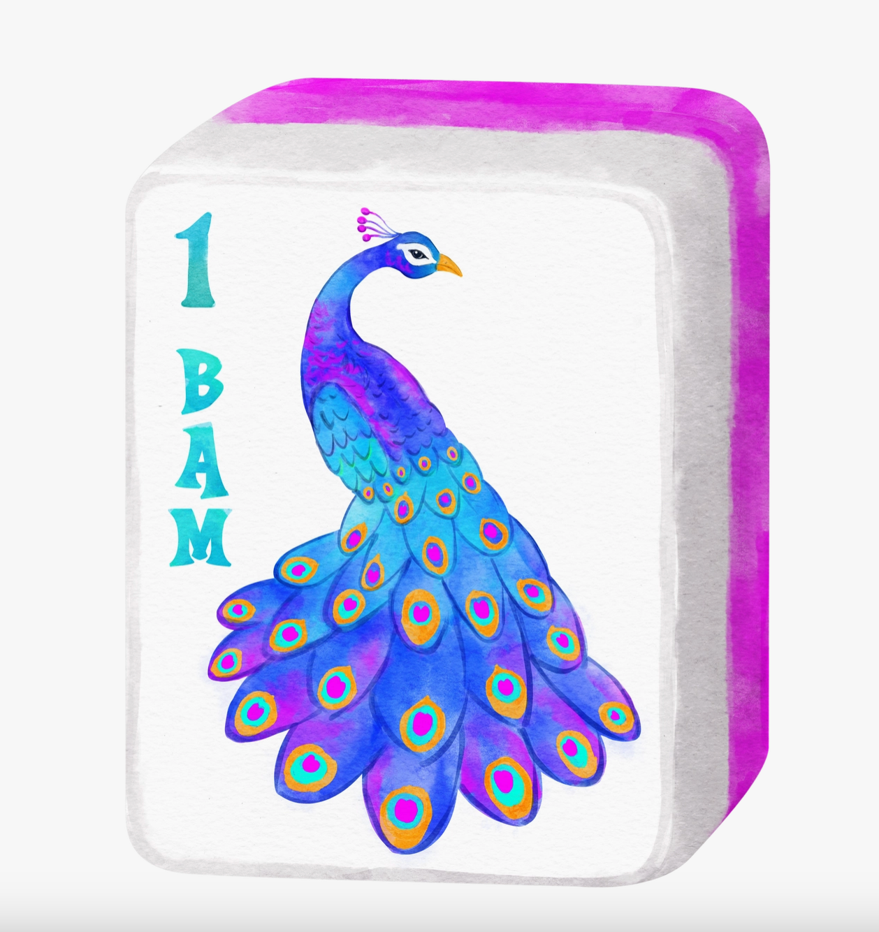 1 bam peacock  mahjong Tile on white background