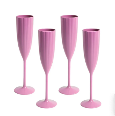 Laura Park Garden Party Scalloped Acrylic Champagne Flutes – Pink, Set of 4