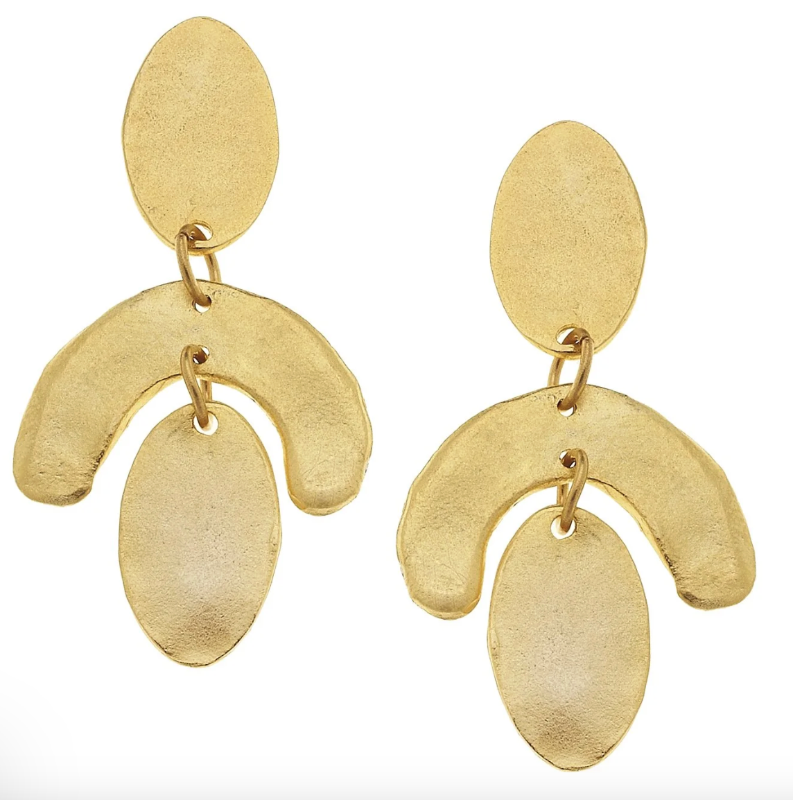 Gold Oval and Curve Contemporary Art Inspired Earrings