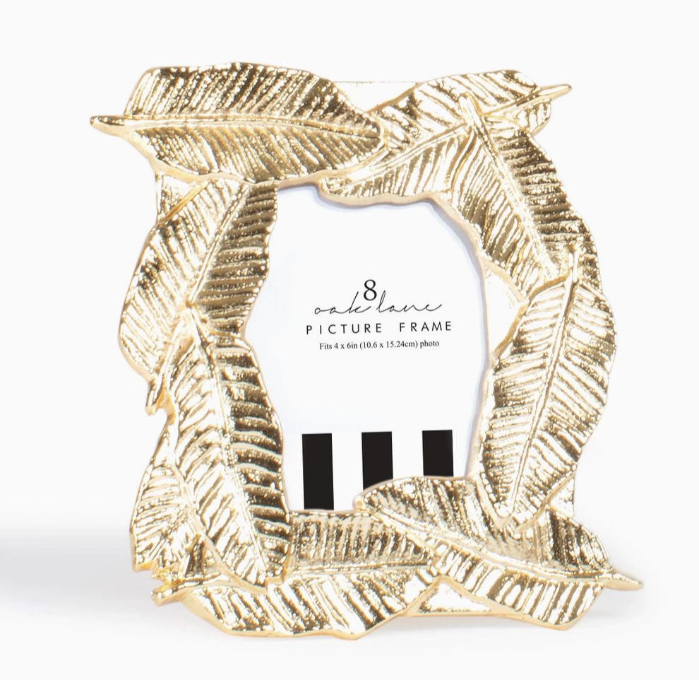 8 Oak Lane Brand Gold Banana leaf picture frame on a white background