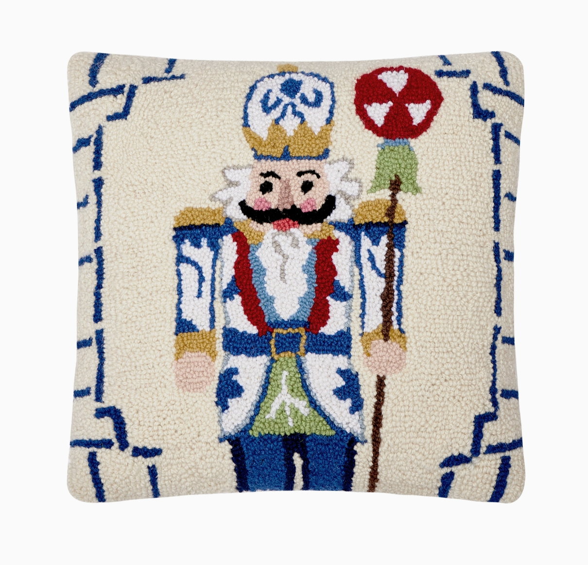 Holiday Chinoiserie Nutcracker Hooked Pillow – Decorative Christmas Accent Pillow