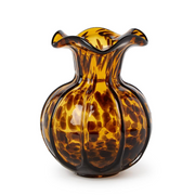  "Ruffled tortoise vase with layered petal-like rim in warm brown tortoise finish, front view"