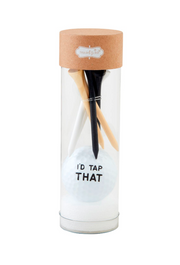 Mudpie Brand golf tees set  in a clear tube with assorted tees and a novelty golf ball