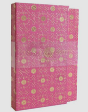 A pink Anna Griffin brand hardcover notebook or journal with a textured cover decorated with gold floral and vine patterns, shown against a plain white background.