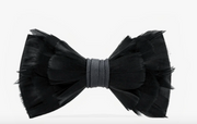 Brackish Brand black Goose Feather Bow Tie with black fabric wrap on white ackground