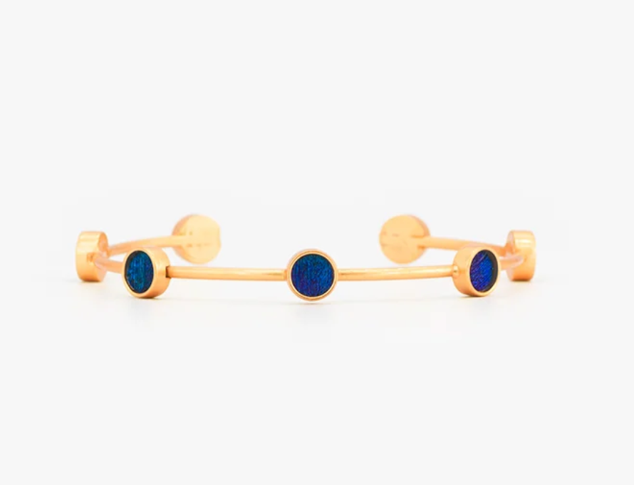 Blue Peacock Feather Multi-Bezel Cuff Bracelet - Deci