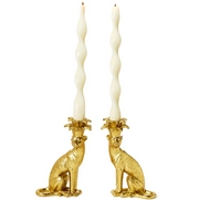 Gold Leopard Candle holders with white candles on white bacground