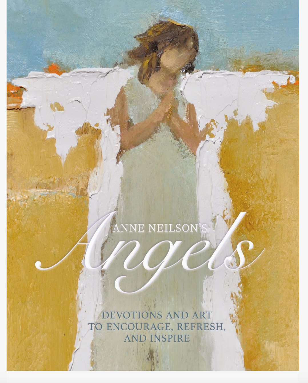 Book Cover with an angel image and gold and blue background