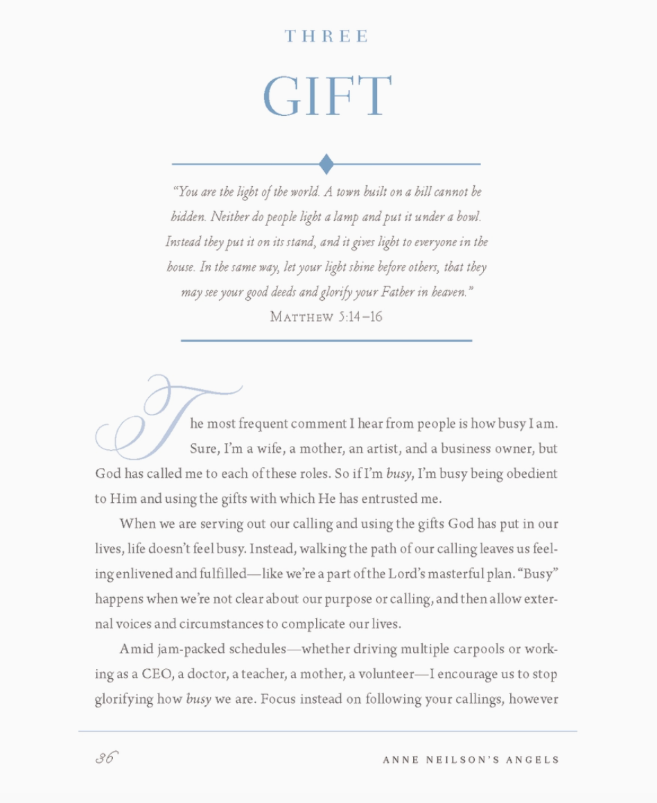 Page titled "gift"from the book Angels