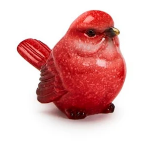 red cardinal with black eyes on white backround