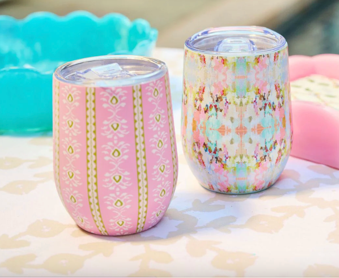 Rosemary Stripe Pink Wine Tumbler – 12 oz.
