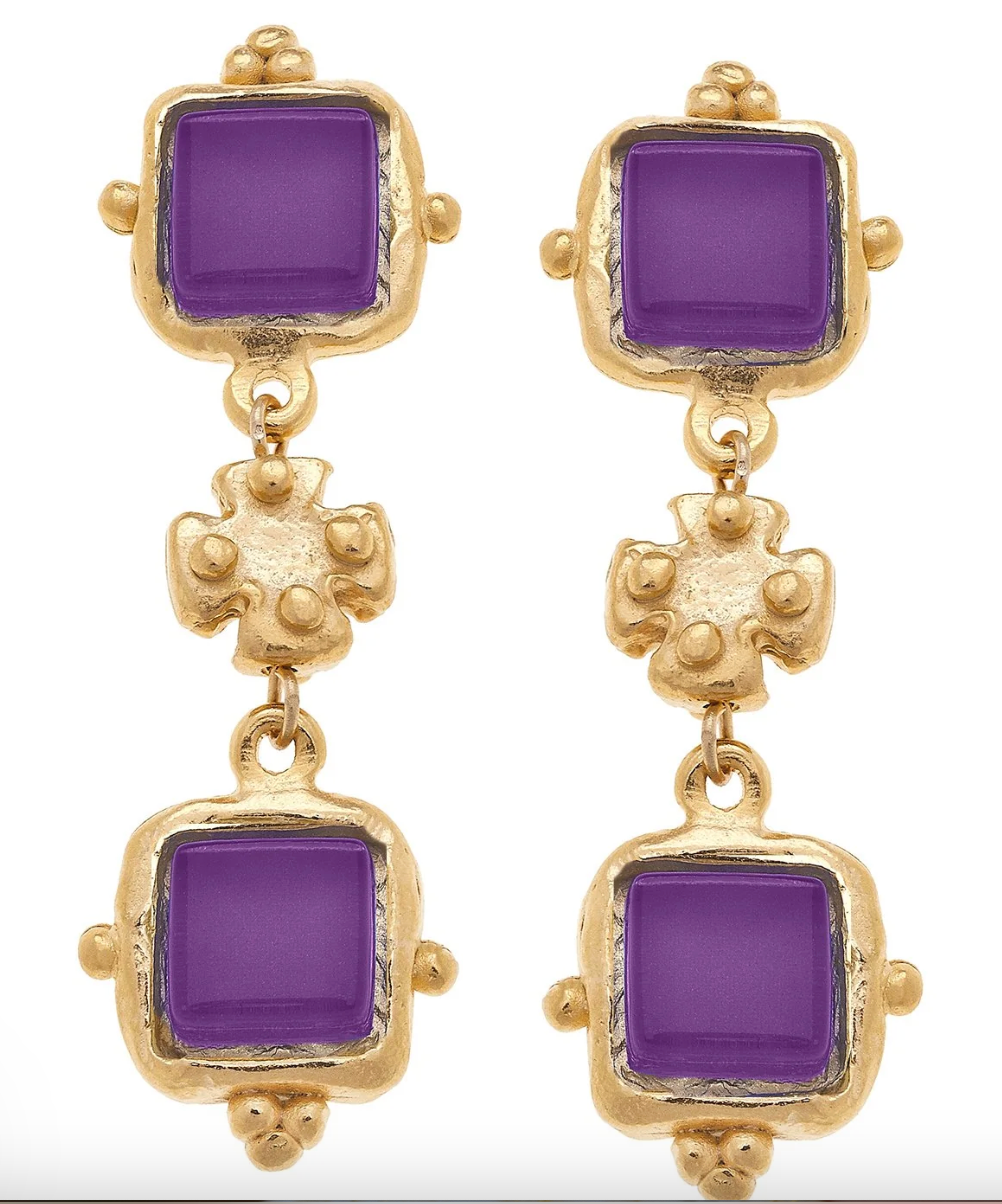 Charlotte Purple French Glass Tier Earrings