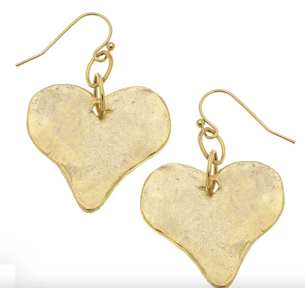 Susan Shaw Gold heart-shaped drop earrings on a white background