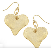 Susan Shaw Gold heart-shaped drop earrings on a white background