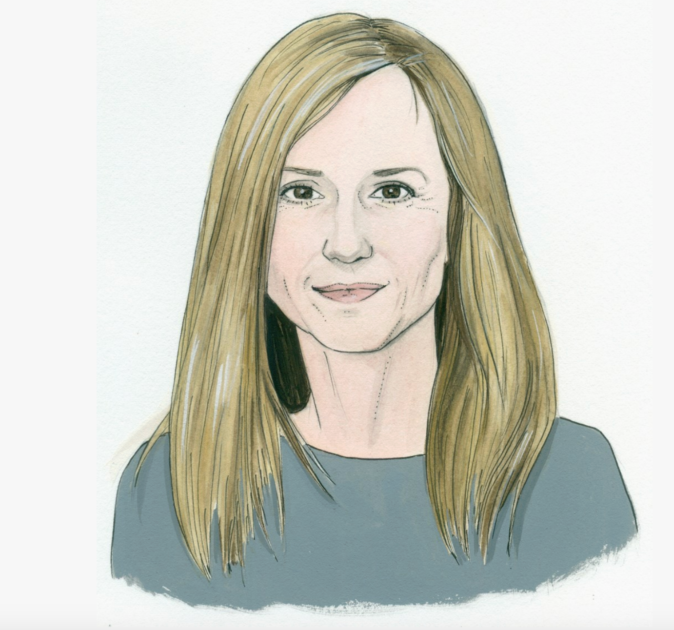 Illustration of  actress Holly Hunter with long blonde hair on a white background