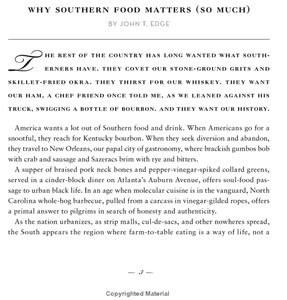 Text excerpt from the book "A Southerner's Handbook"  about Southern food and culture, with a white background.