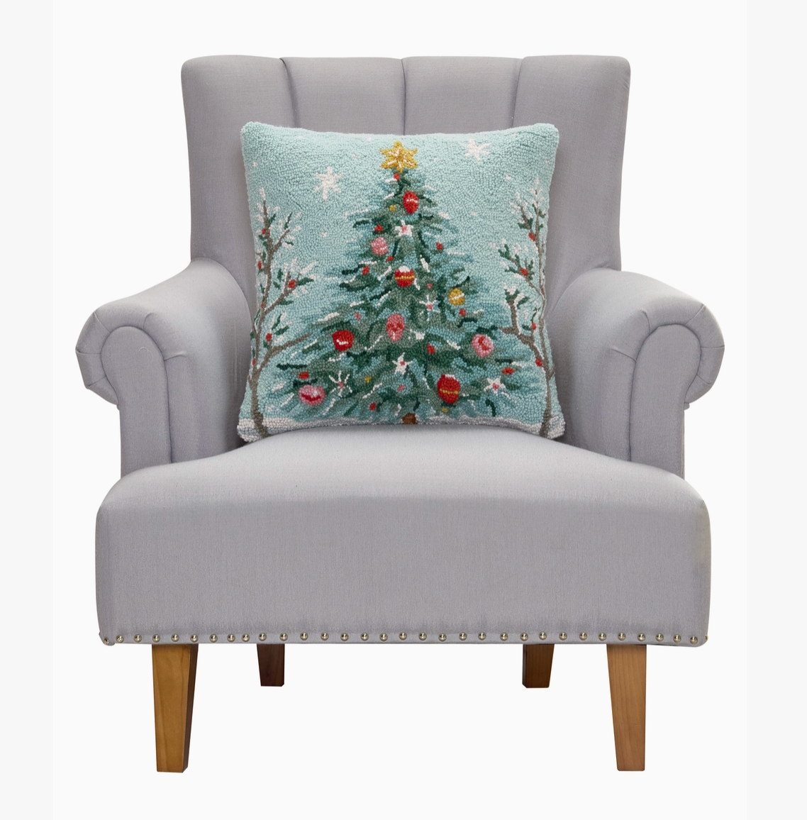 Holiday Christmas Tree Hook Pillow – Festive Latch Hook Christmas Accent Pillow