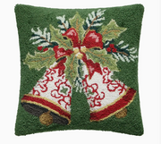 Holiday Hooked Pillow with Bells – Festive Christmas Jingle Bell Accent Pillow