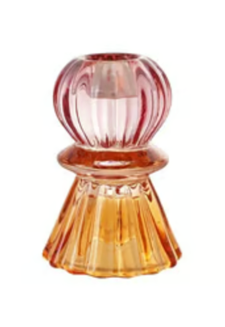 Blush & Amber Glass Taper Candle Holders with Wavy Base, sold separately