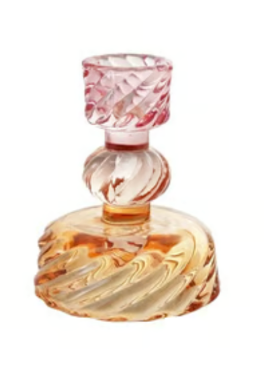 Blush & Amber Glass Taper Candle Holders with Wavy Base, sold separately
