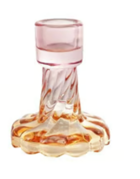 Blush & Amber Glass Taper Candle Holders with Wavy Base, sold separately