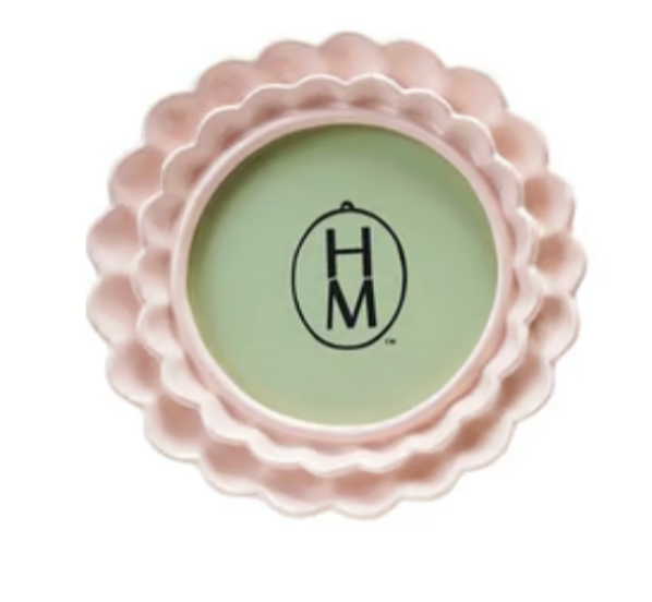 Hazel Mazel Double ruffle round frame in light pink on white background