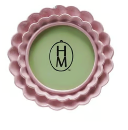 Hazel Mazel Double ruffle round frame in lavender on white background