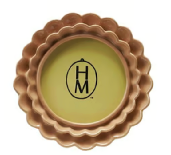 Hazel Mazel Double ruffle round frame in light brown on white background