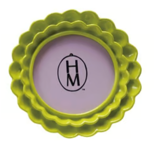 Hazel Mazel Brand double ruffle round  frame in green on white background