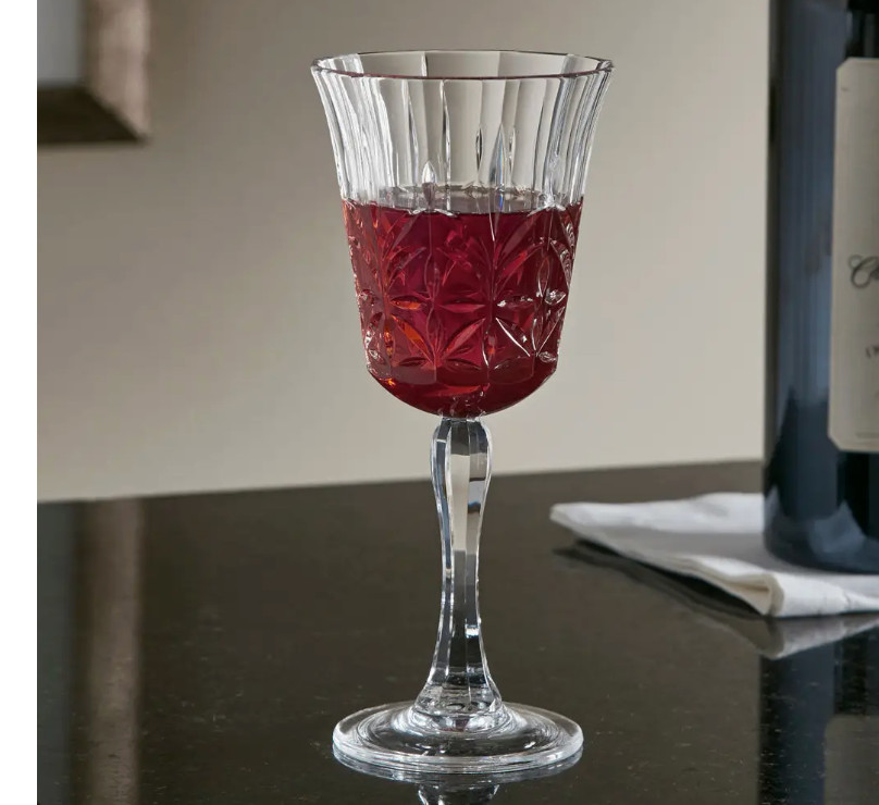 Royal Carved Acrylic Stemmed Wine Glass -Set of 2– Elegant & Shatterproof