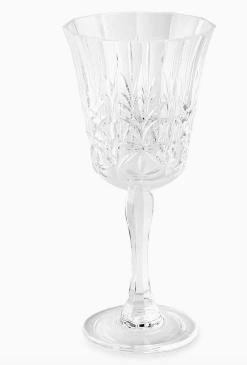Royal Carved Acrylic Stemmed Wine Glass -Set of 2– Elegant & Shatterproof
