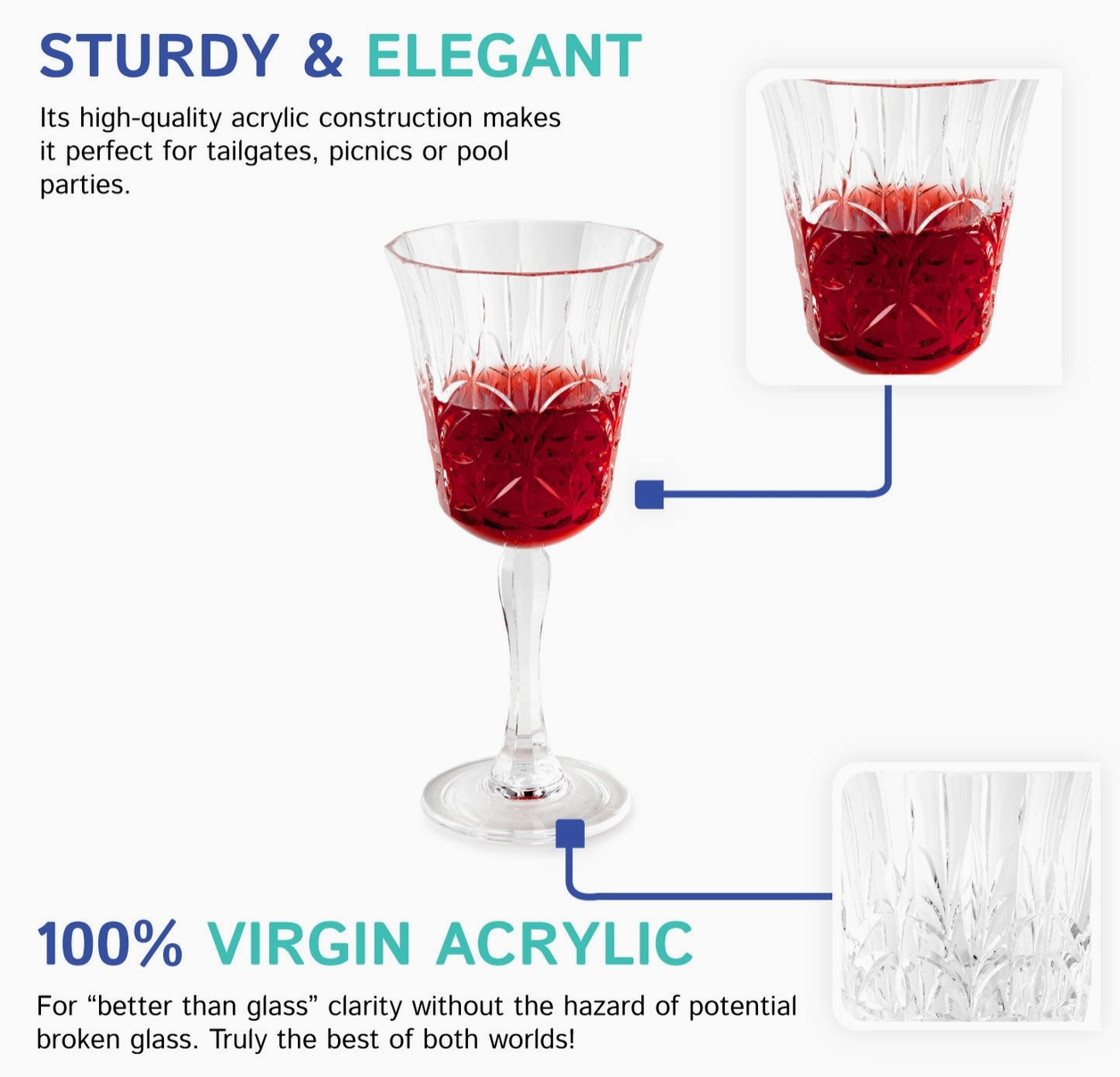 Royal Carved Acrylic Stemmed Wine Glass -Set of 2– Elegant & Shatterproof