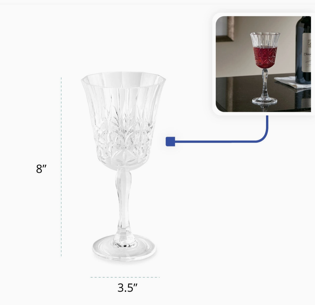 Royal Carved Acrylic Stemmed Wine Glass -Set of 2– Elegant & Shatterproof