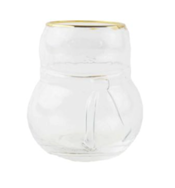 A festive 8 Oak lane brand clear snowman-shaped glass with gold rim, against a plain white background.