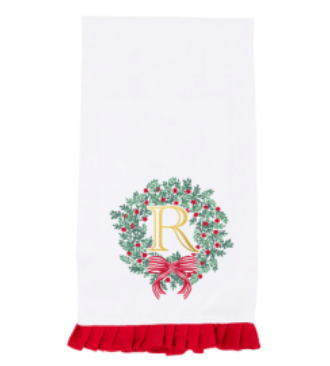 Wreath and Bow Embroidered Initial Towel