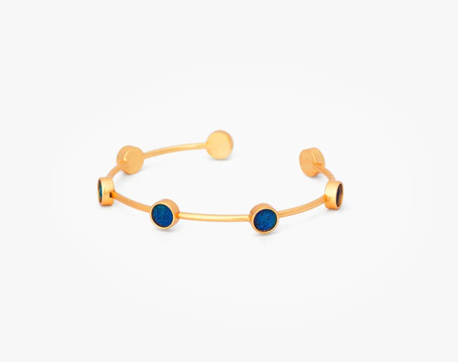 Blue Peacock Feather Multi-Bezel Cuff Bracelet - Deci