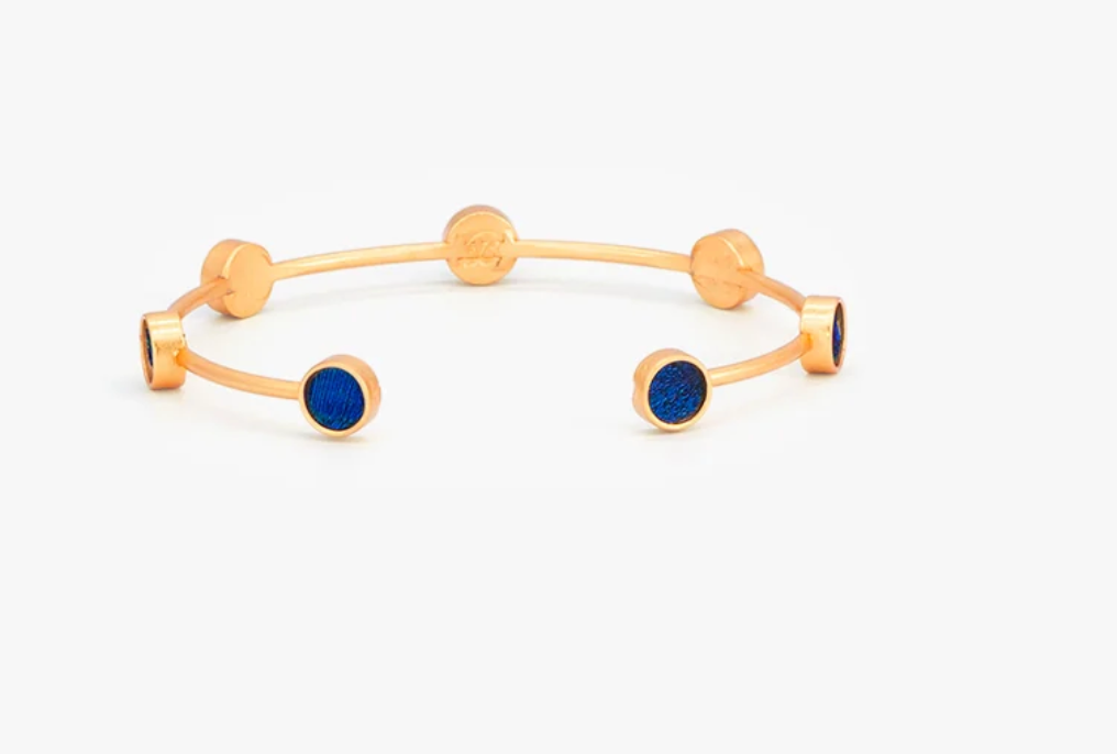 Blue Peacock Feather Multi-Bezel Cuff Bracelet - Deci