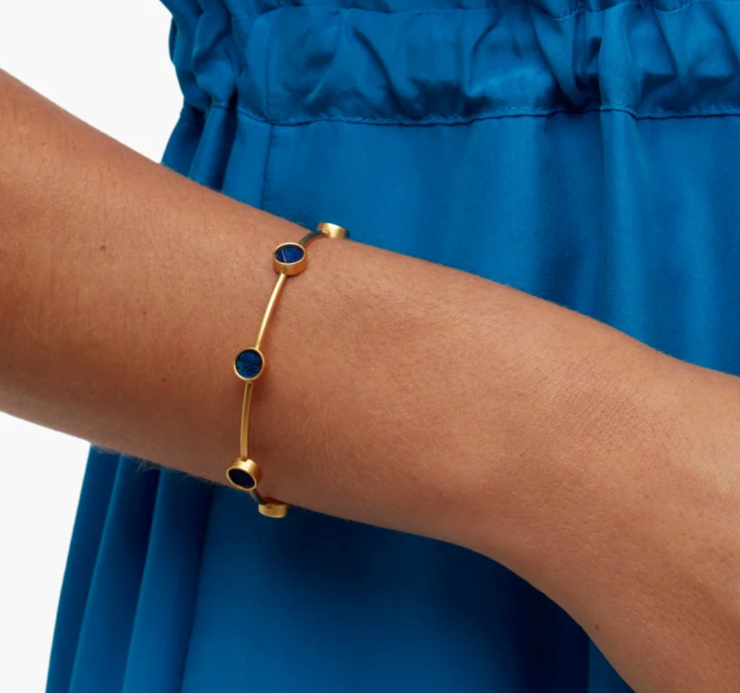 Blue Peacock Feather Multi-Bezel Cuff Bracelet - Deci