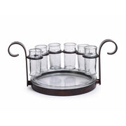 Zodax brand Glass drink holder with metal stand on a white background