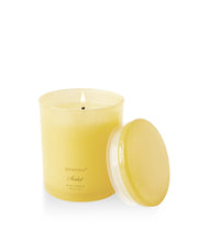 Yellow candle with lid on a white background