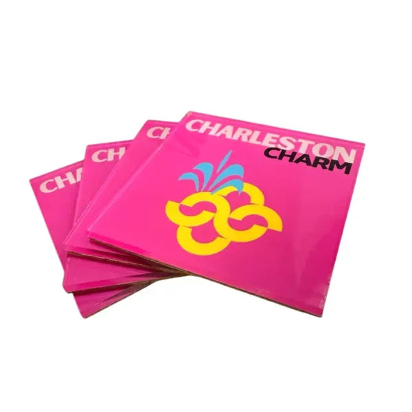Pink Coasters - Charleston Charm - Acrylic - set of 4 - on a white background 