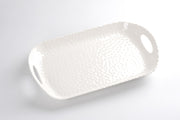 White textured Pampa bay melamine rectangular plate with handles on a light gray background