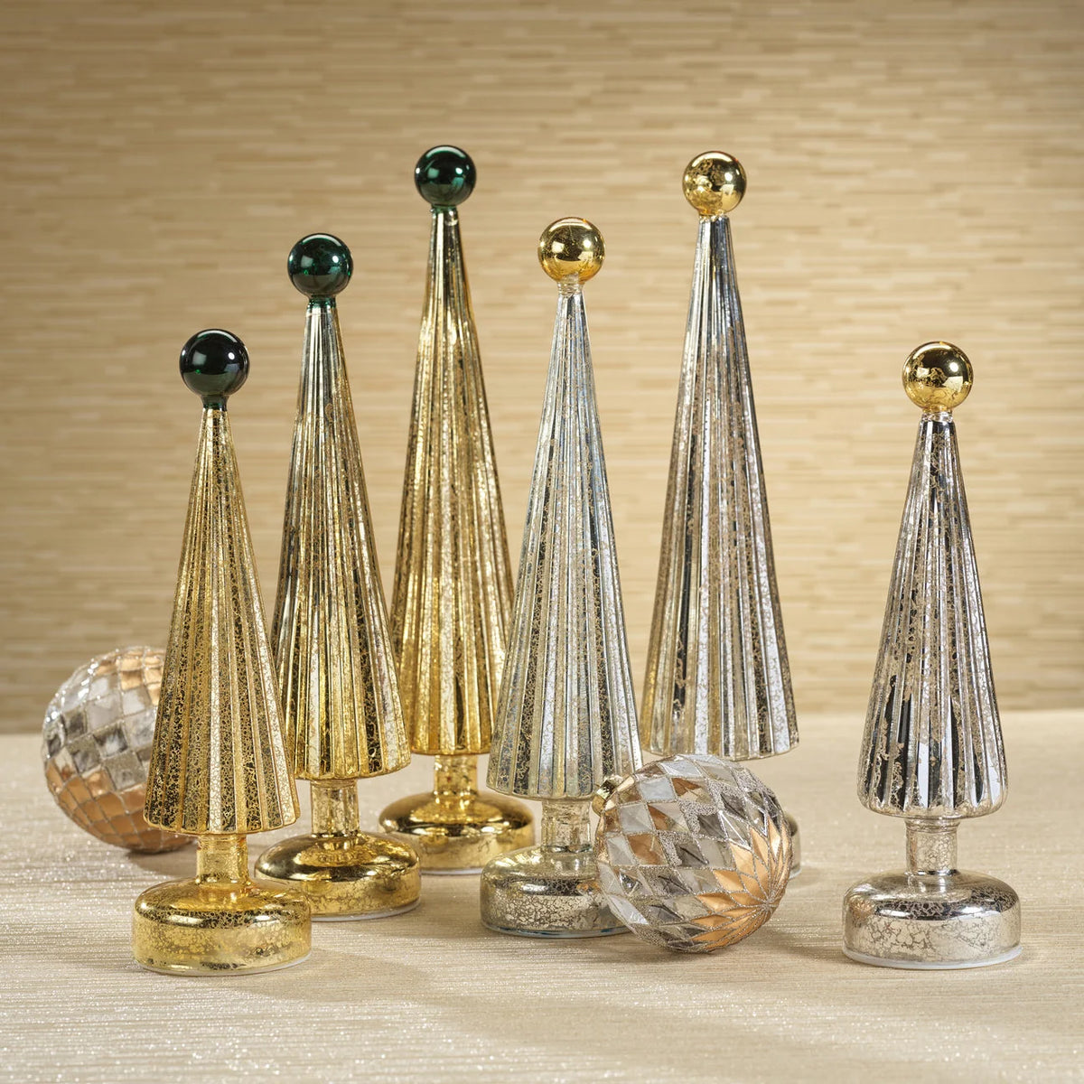 Green LED Christmas Tree with Globe Finial - 12.5-Inch Gold Accent